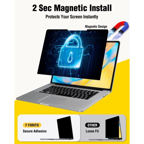 F FORITO Magnetic Laptop Privacy Screen 16 inch 16:10, 360° Anti Peeping Removable Anti Glare Blue Light Filter Compatible with All 16” 16:10 Laptops Portable Monitors