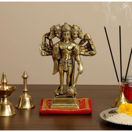 Gold 6.5 eSplanade Brass Panchmukhi Hanuman Anjaneya Pavan Putra Bajrangbali Idol Murti Moorti Statue (6.5 Inch)