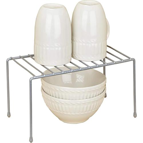 Kitchen Details Free Standing Helper Cabinet and Counter Top Shelf Organizer, Good for Dishes, Mugs, Glasses & Bowls, Small Grey