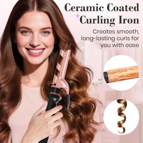 Ufree 3 in 1 Curling Iron, Curling Wand Set with Thermal Brush Flat Iron Hair Straightener, Dual Voltage Wand Curler, Instant Heat Up Hair Curler, Include Protective Glove 2 Clips, Gifts for Women