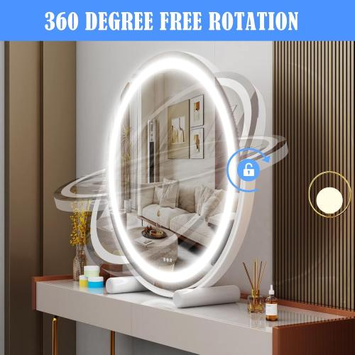 WHITE FRAME 12 Round Vanity Mirror, LED Lights, Smart Touch 360°Rotation, Dimmable White