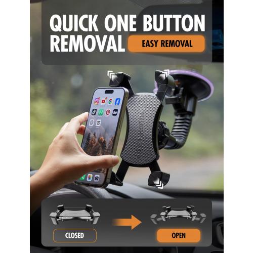 ToughTested Mammoth Windshield Mobile Mount, Double-Ribbed Gooseneck Arm, Expandable Claw Grip Holder with 360 Degree Rotation, Extra Large Suction Cup, Quick Release Button