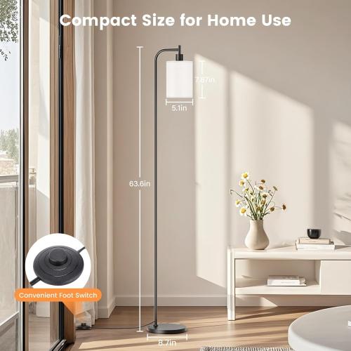 Floor Lamp with Linen Shade, Dimmable Tall Standing Lamp with Remote Control & 3 Color Temperatures, Modern Floor Lamps for Living Room Bedroom Office Corner, 9W LED Bulb Included