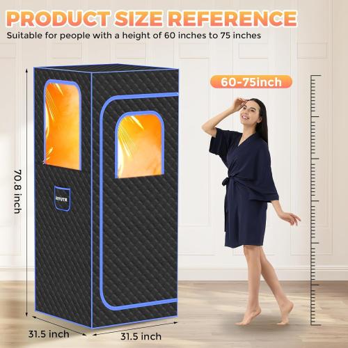 Portable Sauna Box for Home, Person Saunas Tent at Home with 3L 1200 Watt Steamer, Remote Control and Fodable Chair (Light Black)