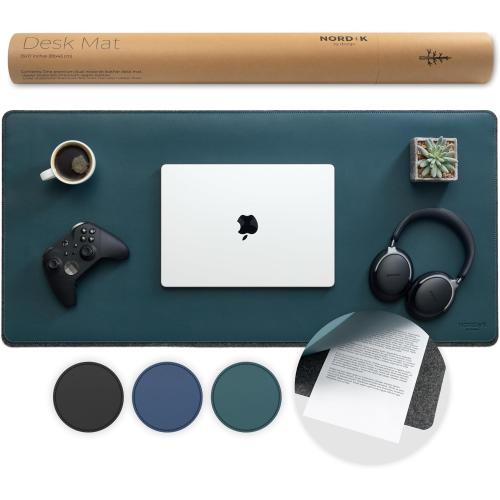 Size 34x17 Color Green Nordik Felt and Leather Desk Mat Non-Slip - Green - 35 X 17 Inch - Dual Layer - Felt and Vegan Leather Desk Pad - Document Organizers - Blotter and Desktop Mat - Protector Laptop Matt for Desktop