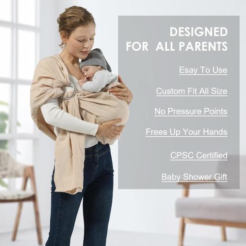 Size 7-35 Color cream Baby Ring Sling Baby Carrier Newborn to Toddler Carrier (7-35 lbs), Baby Sling Carrier, Toddler Sling Carriers, Infant Wraps Carriers, Cream