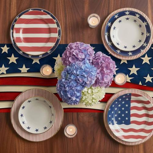 Rustic American Flag Table Runner Independence Day July 4th Table Runners Non-Slip Rectangle Table Cloth for Kitchen Decor USA Flag Patriotic Star Dinner Runner for Party Decoration 13x120 inches