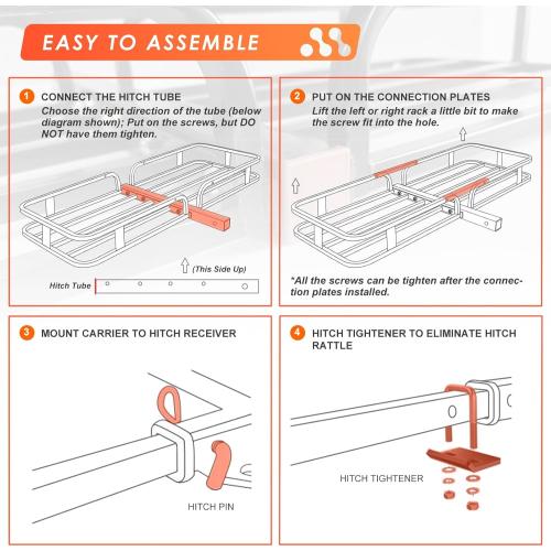 MeeFar Hitch Mount Cargo Carrier Basket 53 x19 x 5 Waterproof Cargo Bag (51 x17x 18), Hauling Weight Capacity of 500 Lbs fit on 2 Inch Receiver with Hitch Stabilizer,Net and Straps