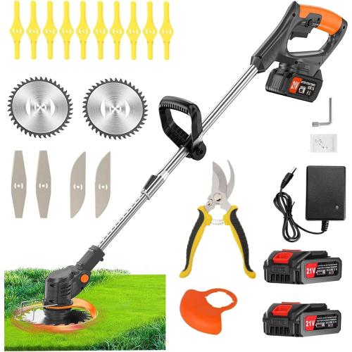 21V String Trimmer Cordless Battery Powered Weed Wacker, 2 X 2.0Ah Battery and a Charger, Brush Edger Lawn Tool for Garden and Yard