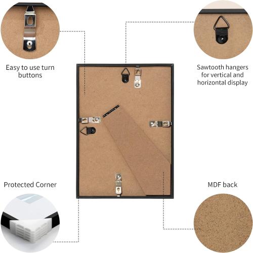 ZLG Black 5x7 Frame, Premium 5x7 Metal Frame Matted to 4x6, 5x7 Picture Frame, High Definition Plexiglass, Wall Hook Included, Set of 1
