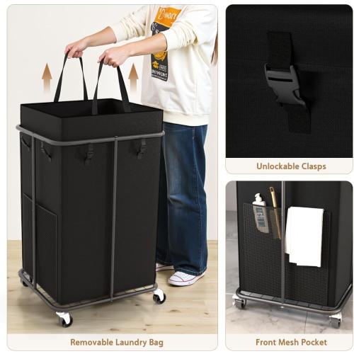 150L Large Laundry Basket with Wheels, Rolling Laundry Hamper with Removable Laundry Bag & Metal Frame, Oxford Fabric Dirty Clothes Hampers for Bedroom, Laundry Room, Bathroom, Dorm(Black)
