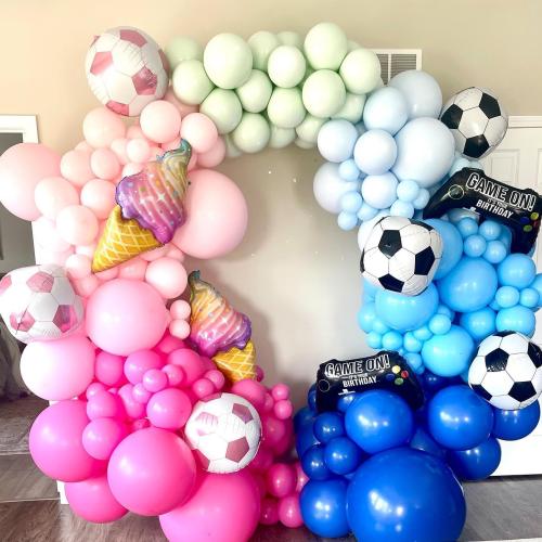 6 Pack 22 Inch Pink Soccer Balloons Giant 4D Mylar Football Balloons Helium Foil Blue Soccer Balloons for Birthday Party Sports Themed World Cup Party Decorations