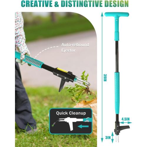 Breeze Touch 39 Weed Pulling Tool, 3-Claw Detachable Weed Puller Tool with Long Handle, Heavy Duty Stand Up Weeder Weeding Tool for Lawn, Yard, Garden, Crabgrass, Dandelion Picker, Weed Remover