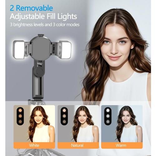 Magnetic Mini Phone Selfie Stick, Mag-Safe 4 in 1 Small Portable Pocket Tripod for iPhone/Android, with Removable Phone Clip, Remote & 2 Fill Light for Photograph/Live Streaming/Video Recording