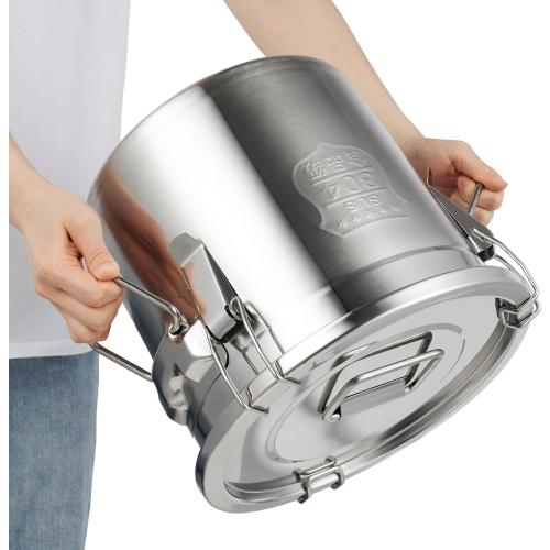 DYNAMI 304 Stainless Steel Airtight Canister for Kitchen, 3.2Gal/405oz Flour Container with Lid and Locking Clamp,10-21Lbs Metal Bucket Food Storage Container for Rice, Flour, Grain, Coffee Bean(12L)