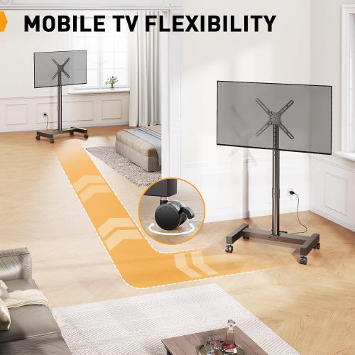 Perlegear Rolling TV Stand with Power Outlet, Tilt & Rotation TV Cart - Ideal for 26-50 Inch TVs up to 55 lbs, Featuring 8 Height Settings, Max VESA 300x300mm, PGTVMC19