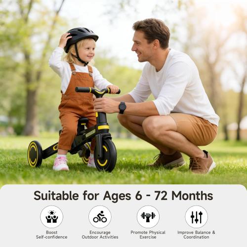 WinHope 9-in-1 Push Tricycle for Toddlers 1-3 Years, Convertible Kids Trike with Push Handle & Safety Belt, One-Client Foldable Design   Storage Basket, Birthday Gift and Toy for Boys and Girls(Black)