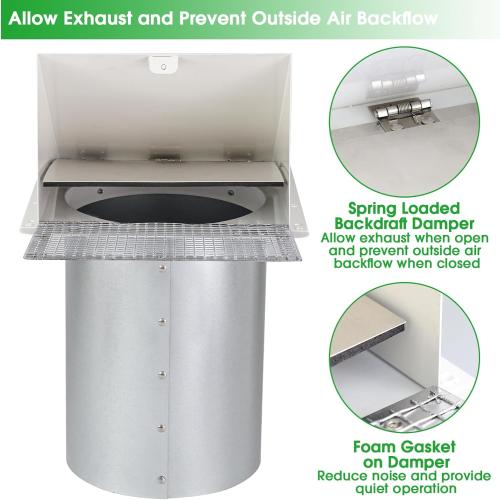 8 Inch Hooded Wall Vent with Screen and Damper,Outdoor Wall Exhaust Vent Cover Cap for Kitchen Range Hood Dryer Duct Ventilation &Exterior Air Exhaust Applications,Galvanized Steel,White