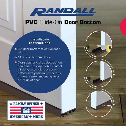 4 FT (48) PVC Slide-On Door Bottom | Adjustable Plastic Weatherstrip Door Bottom with Drip Cap | for 1 3/4” Doors | Brown | Fits Gaps 3/8” to 7/8” | Made in The USA