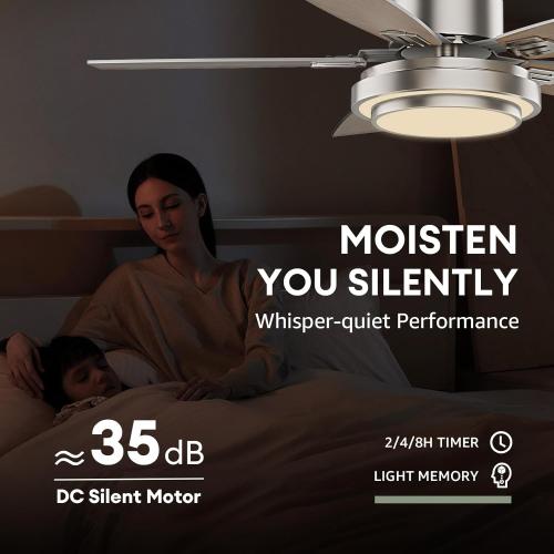 42 Inch Nickel Ceiling Fans with Lights and Remote Control for Bedroom, Modern Ceiling Fan with Quiet Reversible DC Motor, 3CCT, Dimmable, LED for Living Room, Patio, Indoor and Outdoor