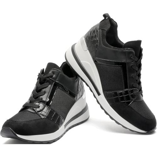 Size 9.5 YZ Fashion Wedge Sneaker for Women High Heel Lace Up Platform Sneakers