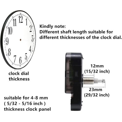 12 Hand Black Youngtown High Torque Long Shaft Clock Movement Mechanism with 12 Inch Long Spade Hands