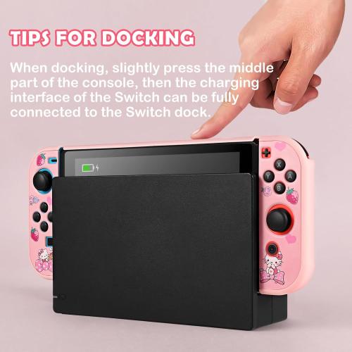 DLseego Lovely Kitty Switch Protective Case Dockable Hard Shell Anti Scratch Cover Pink Joy Con Skin with 3PCS Compatible with Regular Switch
