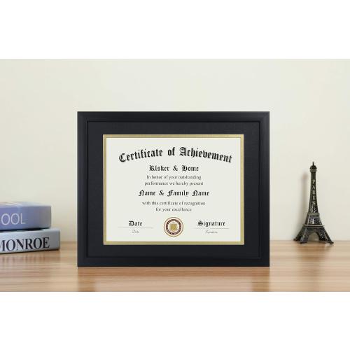 ELSKER&HOME 8.5x11 Certificate Frame - Classic Black Color Frame - Displays Diploma 8.5x11 Inch with Mat - 11x14 Inch Without Mat - For Document/Photo(Double Mat - Matte Black with Gold Rim)