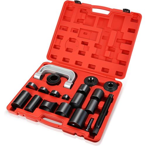 Auto Dynasty Ball Joint Press Kit, 21Pcs C-Press Ball Joint Removal and Install Tools Set for Most 2WD and 4WD Cars, Heavy Duty Ball Joint Repair Kit for Automotive Repairing (Red)