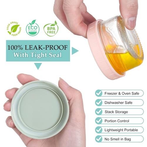 VITEVER [6 Pack] Salad Dressing Container To Go, 2.7 oz Glass Small Condiment with Lids, Dipping Sauce Cups Set, Leakproof Reusable for Lunch Box Work Trip.