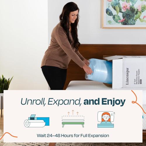 Linenspa Memory Foam Mattress Topper - 2 Inch Gel Infused Memory Foam - Plush Feel - Cooling and Pressure Relieving - CertiPUR Certified - Dorm Room Essentials - Twin XL Size