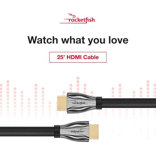 Rocketfish 8K Ultra High-Speed HDMI 2.1 Certified Cable - Premium Speed HDMI Cable Supports Dolby TrueHD & More - HDMI Certified Cable for Superior Resolution & Sound Quality - 25'