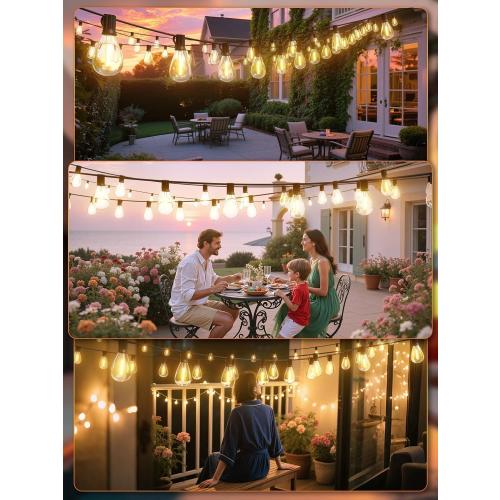 luckystyle 100FT LED Outdoor String Lights with Remote, 35  1 Shatterproof Bulbs Waterproof and Dimmable Patio Lights for Porch, Garden, Backyard, Deck, Balcony, 2700K Hanging Lighting