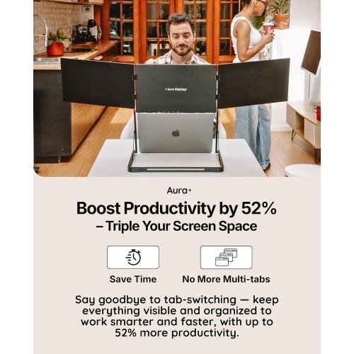 Triple Aero 15.6” Pro Max | Premium Triple Portable Monitor Extender | Full Aluminum | Quad Screens | 3×15.6” FHD 1080P HDR IPS | USB-C & HDMI | Compatible with 11-18” Laptops
