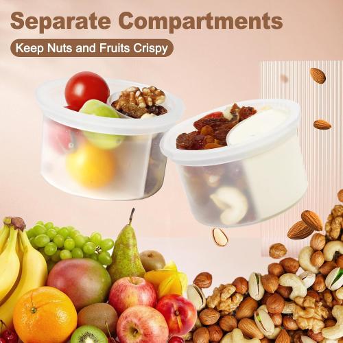 16oz Overnight Oats Jars, Yogurt Containers with Lids and Folding Spoons, 4 Pack Leak-Proof Wide Mouth Mason Jars Divided Compartments for Fruit & Nuts, Glass Jars with Measure Marks for Cereal Salad