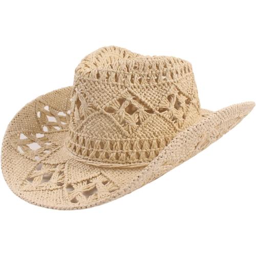 Straw Cowboy Hat for Women and Men, Western Cowgirl Hat for Holiday, Foldable Wide Brim Men Sun Hat, Fishing Hat