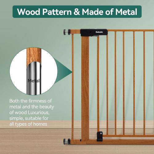 Babelio 29-48 Metal Baby Gate with Brown Wood Pattern, Auto Close Dog Gate PressGuard P7 for The House, Stairs and Doorways, Pressure Mounted Pet Gate with Door, Safety Gate for Child and Pets