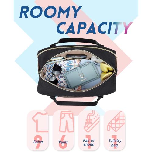 BAGSMART Duffle Bag 37L Large Carry On Weekender Overnight Bag with Wet Pocket , Laptop Compartment And Shoes Bag for for Women, Travel, Business Trips, Sports(Black)