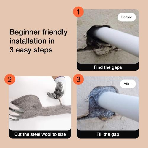 MaPorch Steel Wool for Mice Control - Wool Gap Filler for Home & Garage - DIY Bundle with Gloves & Scissors - Mouse Deterrents That Work - 3 Pack, 3.2 x 7.5 ft