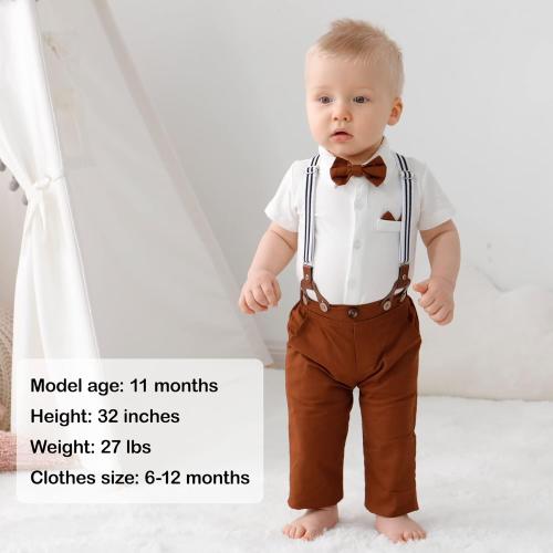 0-3 Months YALLET Baby Boy Clothes Suit Newborn Infant Gentleman Outfits, Formal Dress Shirt  Bowtie  Suspender Pants Wedding Party Set