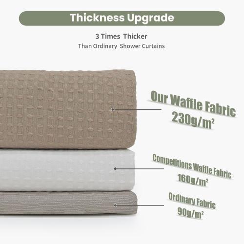 Inhousolu Fabric Shower Curtain Waffle Weave, 230 GSM Heavy Duty, Weighted Hem, 14 Metal Hooks, Water Repellent, Machine Washable, Hotel Spa Luxury Bath Curtain Set, 72 x 84 Inch, Beige