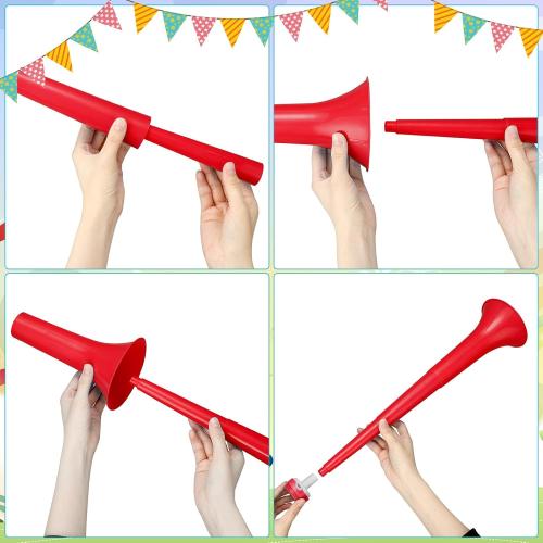 Red 4 Pcs Stadium Horn Vuvuzela Plastic Collapsible Cheering Trumpets for Sporting Events Football Carnival Party Supplies (Red)