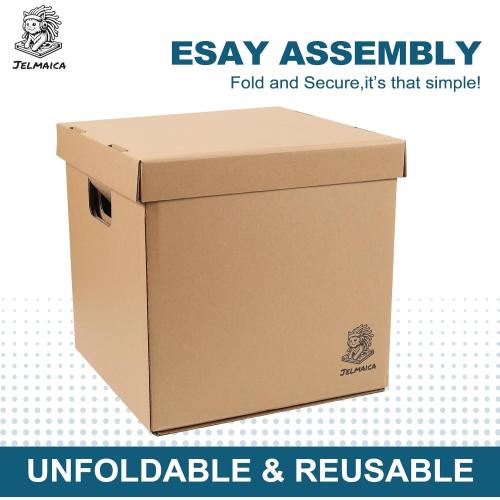 Vinyl Record Storage Box - Moving Box with Handles and Lids - Sturdy Cardboard Crate for Vinyl storage - Holds Up to 60 Records or LPs - Set of 4 Boxes (Kraft)