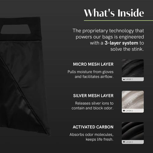 Salt Glove Bag Smell-Proof Durable Odor Containing Bag for Gloves - Large - Water-Resistant and Easy to Clean - Black