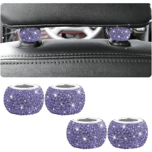 BELOMI 4 Pack Car Headrest Collars, Bling Car Head Rest Collars Rings Decor, Rhinestone Car Head Rest Collars, Diamond Interior Car Seat Accessory (Purple)