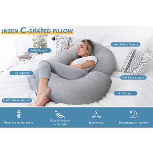 INSEN Cooling Pregnancy Pillow, Maternity Pillow for Pregnant Women, C Shaped for Side Sleeping(Cooling Silky Grey)