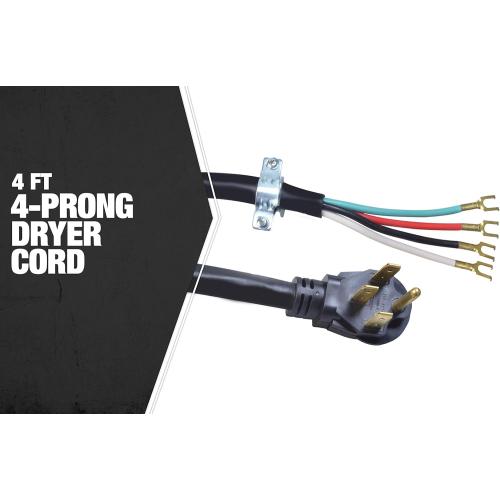 Southwire 9044SW8808 Range Power Cord; 4-Foot; 1/4-Inch Flanged Terminals; Flat Plug; Compatible With Most Standard Free Standing Electrical Ranges With A 4 Conductor Wall Outlet; 125/250-Volt; 50-Amp