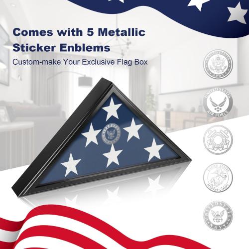 Flag Display Case for Burial Flag, 9.5x5' Folded Flag Case for Burial Flag, Wooden Flag Box Display Case with Wall Mount, Flag Holder for Veteran Burial Flag Display Case, Military Flag Frame (Black)