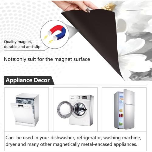 Dishwasher Magnetic Cover White Floral Art Refrigerator Magnetic Cover Magnetic Sticker Dishwasher Door Panel Cover Fridge Appliance Magnetic Sheet Kitchen Art Decor 23x26 inch