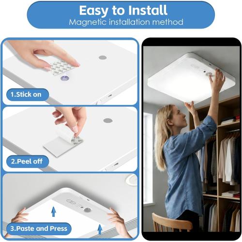 Rechargeable Motion Sensor LED Ceiling Light with Remote, Wireless Battery Operated Closet Light, 400LM Dimmable 3 Color Temperatures, Motion Activated Light for Stair Hallway Garage Pantry